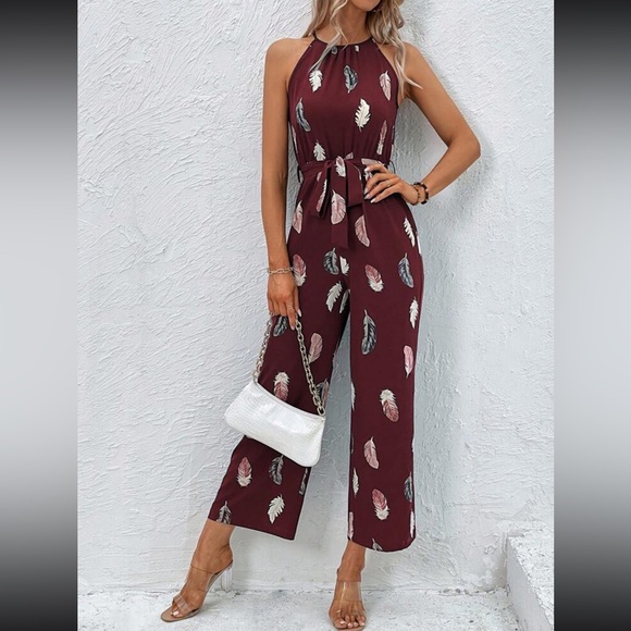 Boho feather print halter jumpsuit - Picture 8 of 16